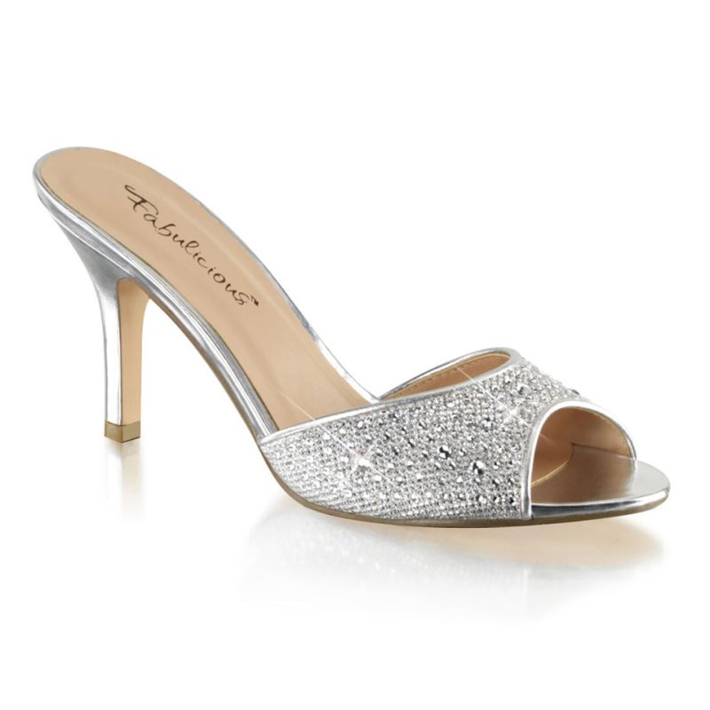 Pleaser Lucy-01 Badslippers Dames Zilver | BELGIE BEALNIFQ