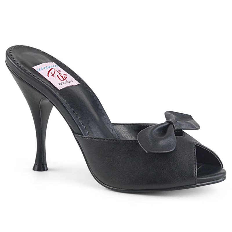 Pleaser Monroe-08 Vegan Leather Badslippers Dames Zwart | BELGIE BEMRUXJA