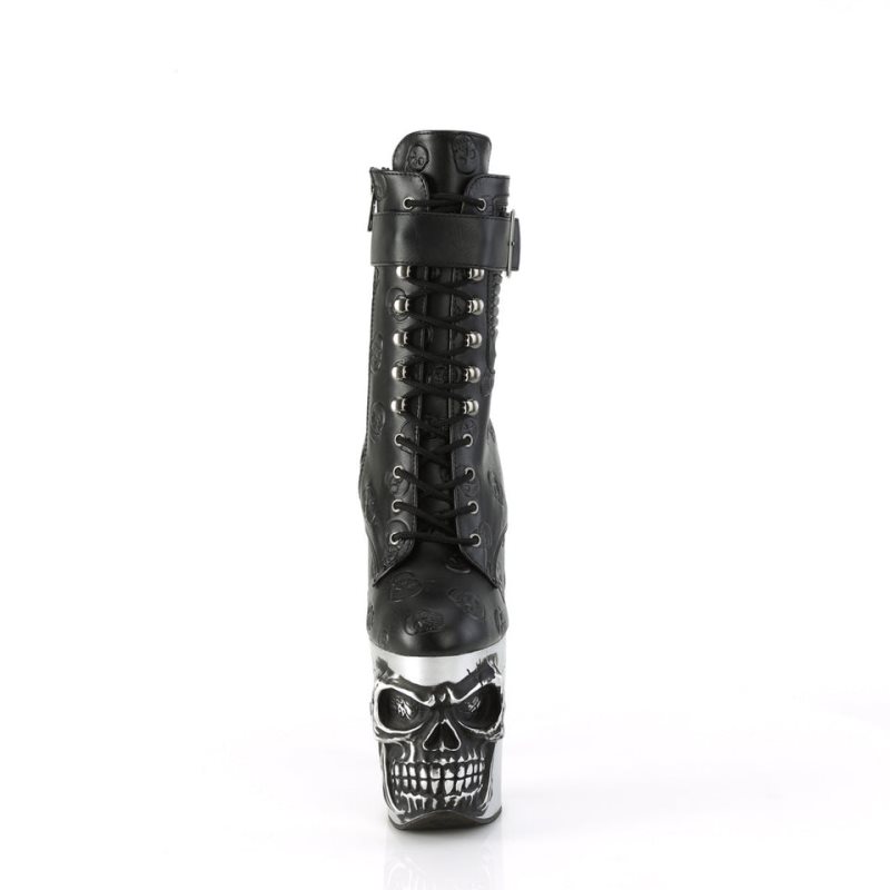 Pleaser Rapture-1020STR-02 Vegan Leather Laarzen Dames Zwart Zilver | BELGIE BEPMEBZF
