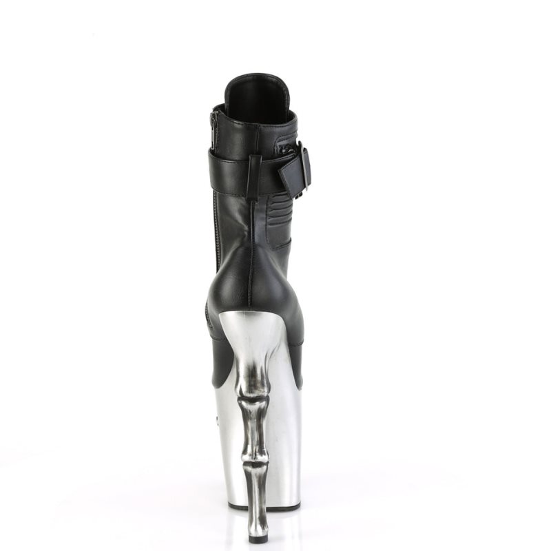 Pleaser Rapture-1020STR-LT Vegan Leather Laarzen Dames Zwart Zilver | BELGIE BEDYJAMR