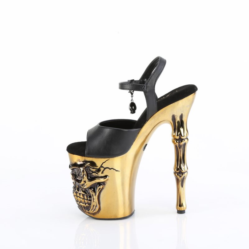 Pleaser Rapture-809-LT Faux Leather Hakken Dames Zwart Goud | BELGIE BEGYADNQ