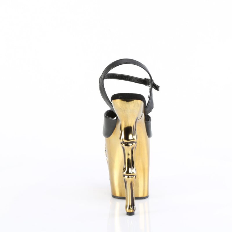 Pleaser Rapture-809-LT Faux Leather Hakken Dames Zwart Goud | BELGIE BEGYADNQ