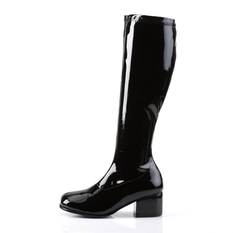 Pleaser Retro-300 Knie Laarzen Dames Zwart | BELGIE BEGEFCSI