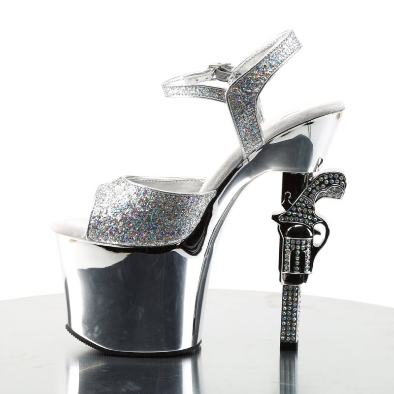 Pleaser Revolver-709G Hakken Dames Zilver | BELGIE BEZQRBMO