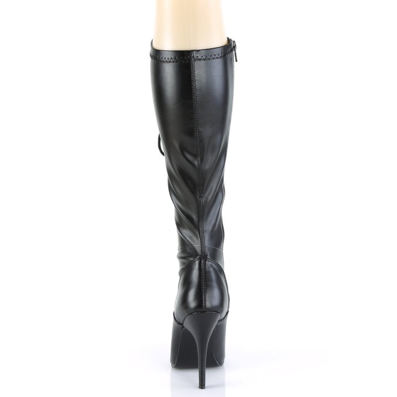 Pleaser Seduce-2024 Vegan Leather Knie Laarzen Dames Zwart | BELGIE BEWETQMF