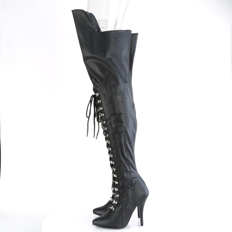 Pleaser Seduce-3082 Vegan Leather Hoge Hakken Dames Zwart | BELGIE BETKOBLS