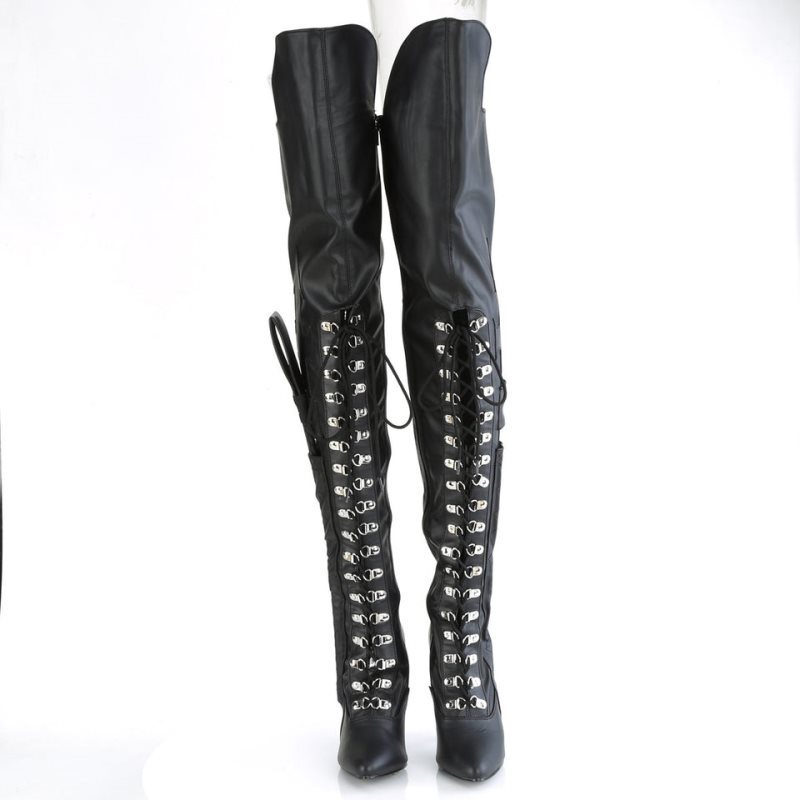 Pleaser Seduce-3082 Vegan Leather Hoge Hakken Dames Zwart | BELGIE BETKOBLS
