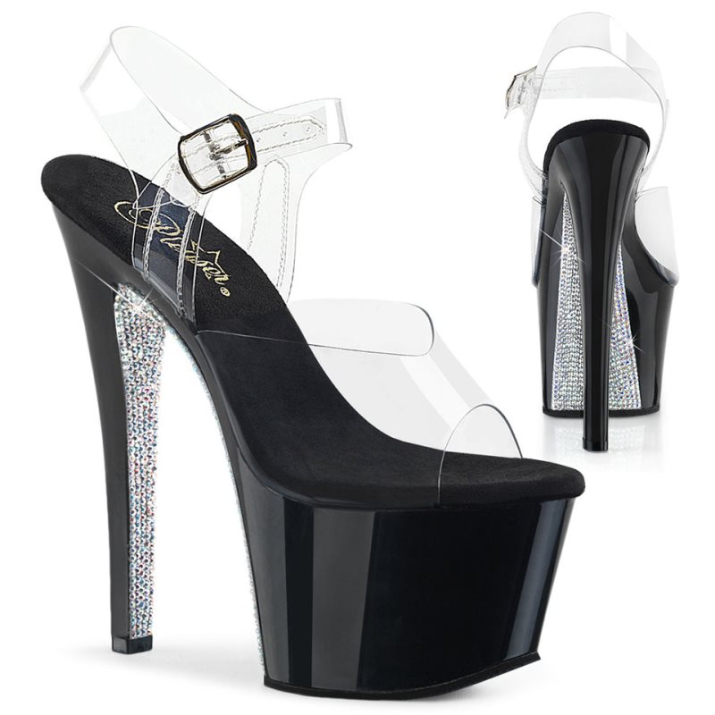 Pleaser Sky-308CRS Hakken Dames Zwart Zilver | BELGIE BEBEKUYM