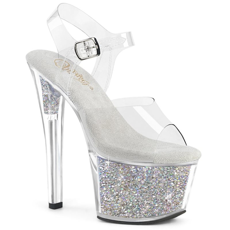 Pleaser Sky-308RSI Rhinestones Hakken Dames Zilver | BELGIE BEKCQSMI