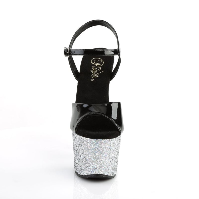 Pleaser Sky-309LG Hakken Dames Zwart Zilver | BELGIE BEQJVYSL