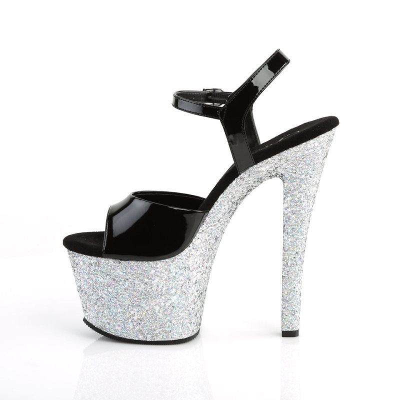 Pleaser Sky-309LG Hakken Dames Zwart Zilver | BELGIE BEQJVYSL