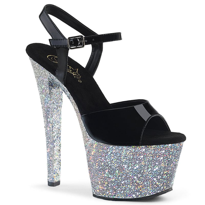 Pleaser Sky-309LG Hakken Dames Zwart Zilver | BELGIE BEQJVYSL