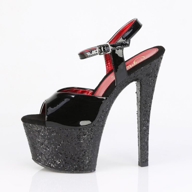 Pleaser Sky-309 Glitter Hakken Dames Zwart | BELGIE BEVFKGDP