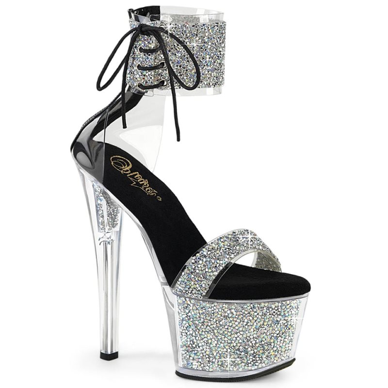 Pleaser Sky-327RSI Hakken Dames Zilver Zwart | BELGIE BEMJGRST