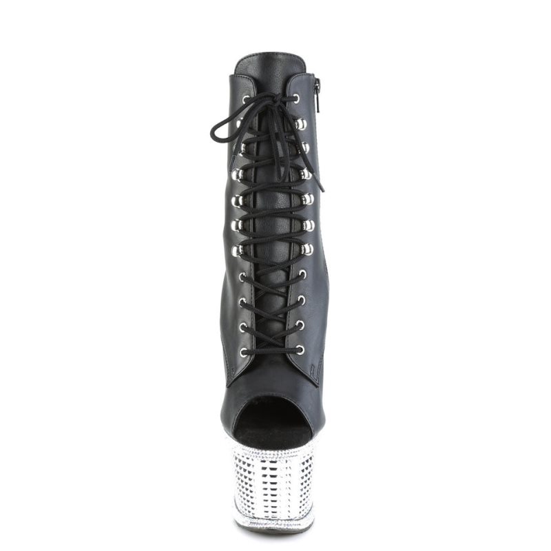 Pleaser Spectator-1021RS Vegan Leather Laarzen Dames Zwart Zilver | BELGIE BEGHCSQV