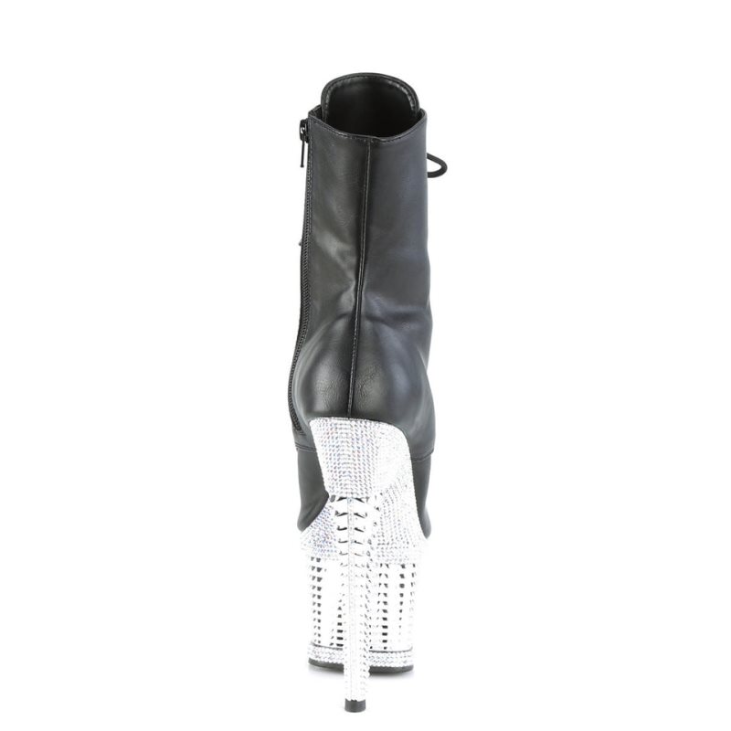Pleaser Spectator-1021RS Vegan Leather Laarzen Dames Zwart Zilver | BELGIE BEGHCSQV