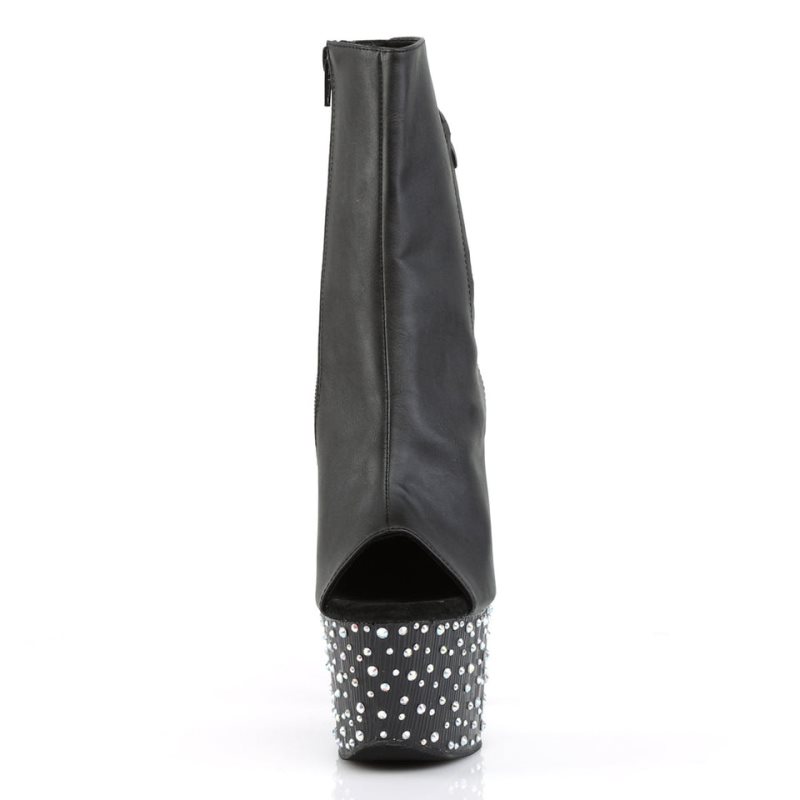 Pleaser Stardance-1018-7 Vegan Leather Laarzen Dames Zwart Zilver | BELGIE BESGYOKR