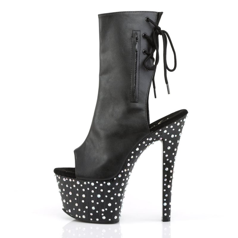 Pleaser Stardance-1018-7 Vegan Leather Laarzen Dames Zwart Zilver | BELGIE BESGYOKR