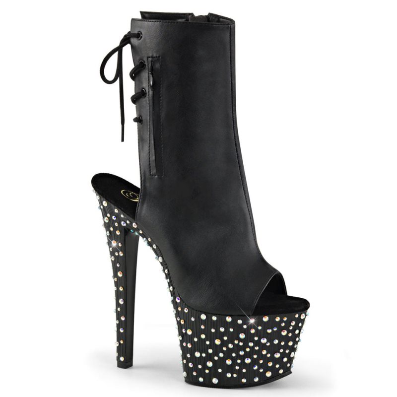 Pleaser Stardance-1018-7 Vegan Leather Laarzen Dames Zwart Zilver | BELGIE BESGYOKR