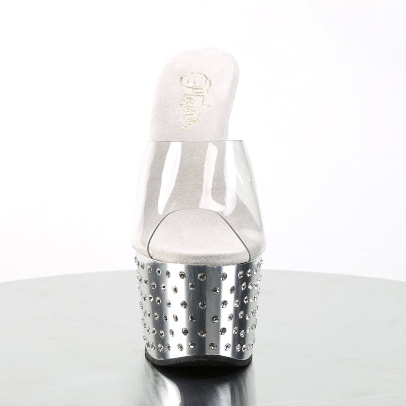 Pleaser Stardust-701 Badslippers Plateauzool Dames Zilver | BELGIE BEFKLDJU