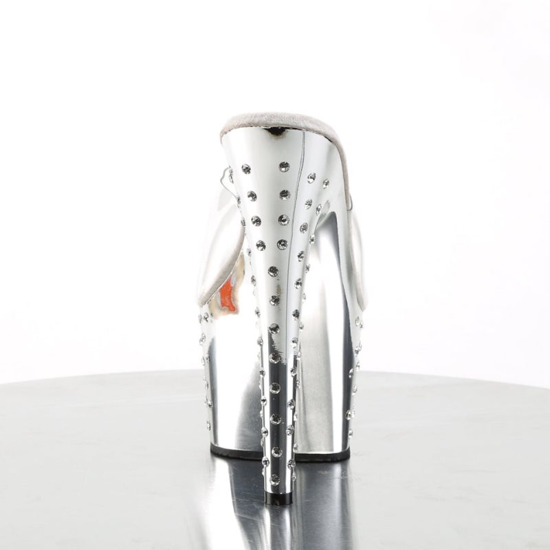 Pleaser Stardust-701 Badslippers Plateauzool Dames Zilver | BELGIE BEFKLDJU