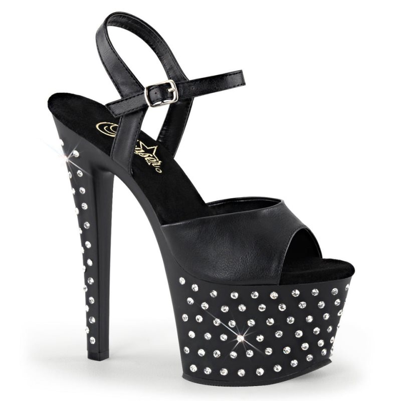 Pleaser Stardust-709 Vegan Leather Hakken Dames Zwart | BELGIE BEKITVRF