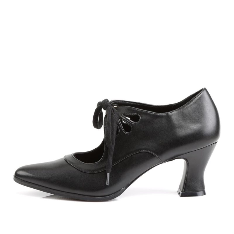 Pleaser Victorian-03 Vegan Leather Hakken Dames Zwart | BELGIE BEXBYGFR